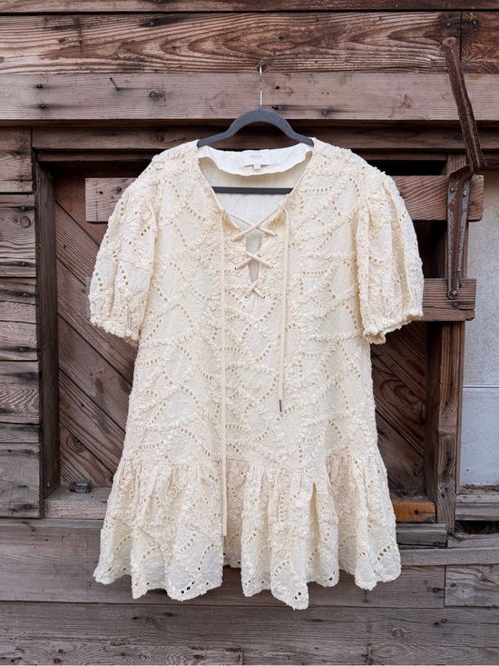 AROSE Studio Dresses & Skirts - AROSE STUDIO Lace-Up Ivory Eyelet Babydoll Dress